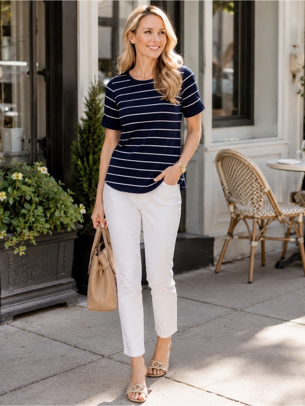 Talbots Navy Striped Short Sleeve Tee